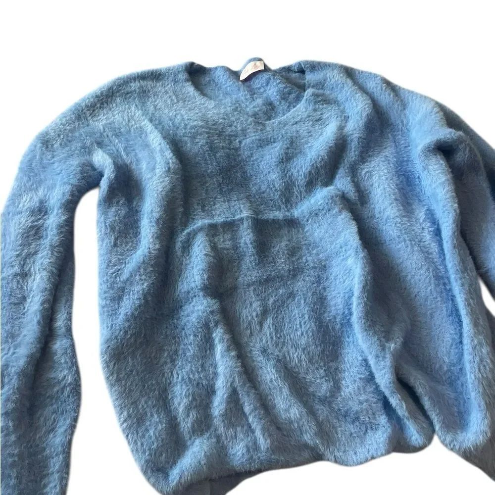 Cozy Lightweight Blue Fuzzy Crewneck Sweater